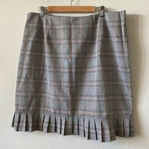 Plus Size 18 W Gray Plaid Pencil Skirt Pleated Hem